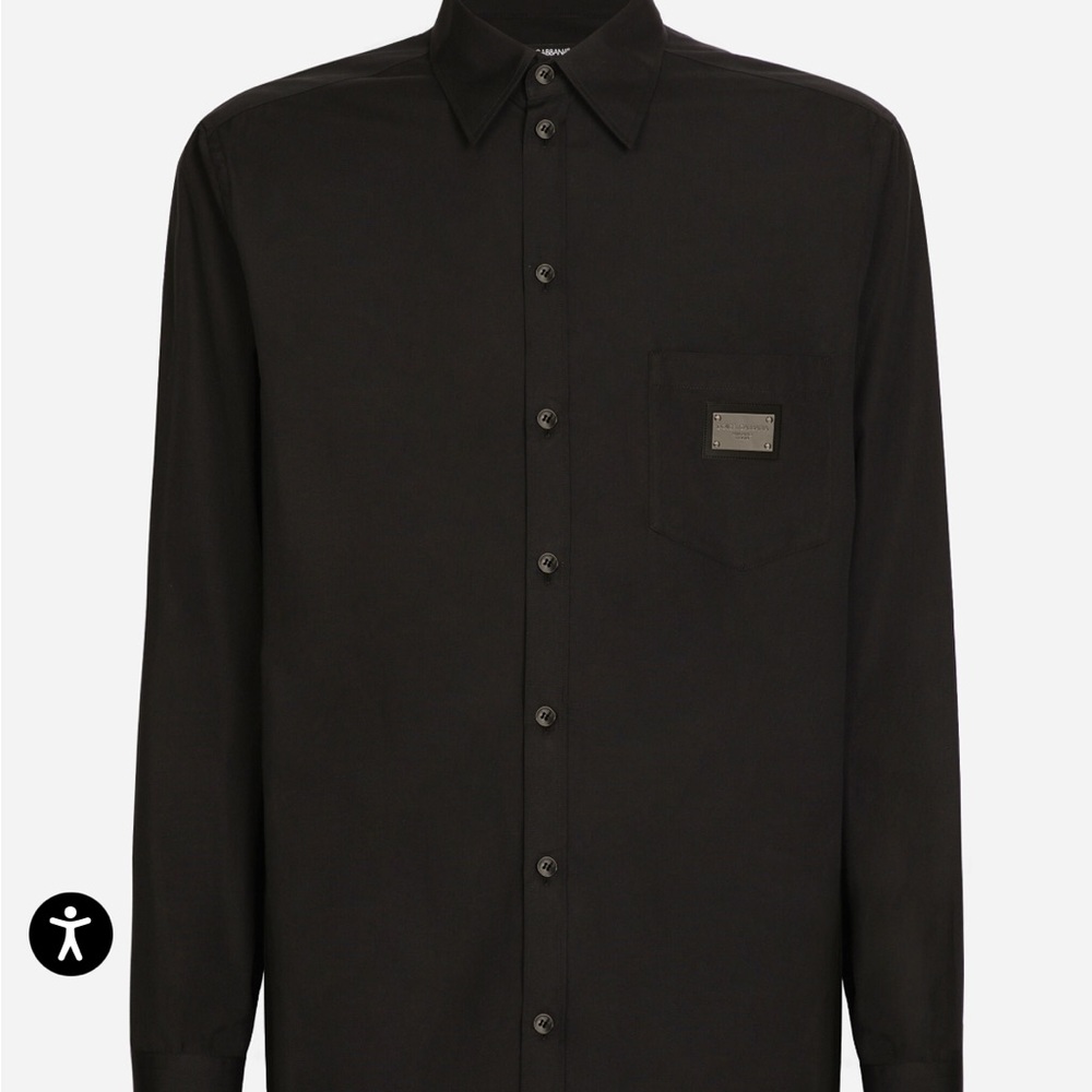 Dolce & Gabbana Men's Black Long-Sleeve Dress Shirt with Chest Plaque
